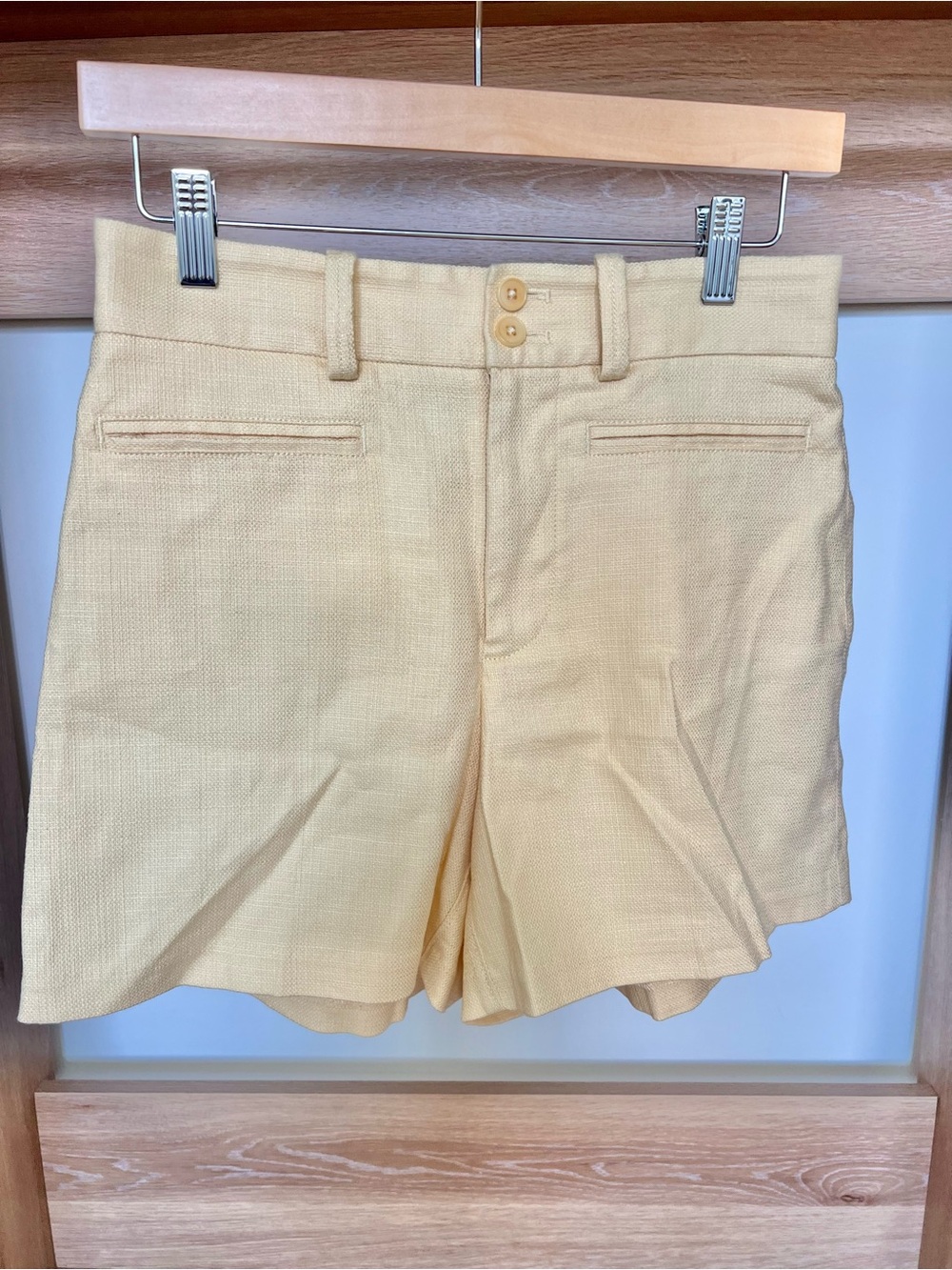 SPANX High-Waist Tailored Shorts in Pale Yellow